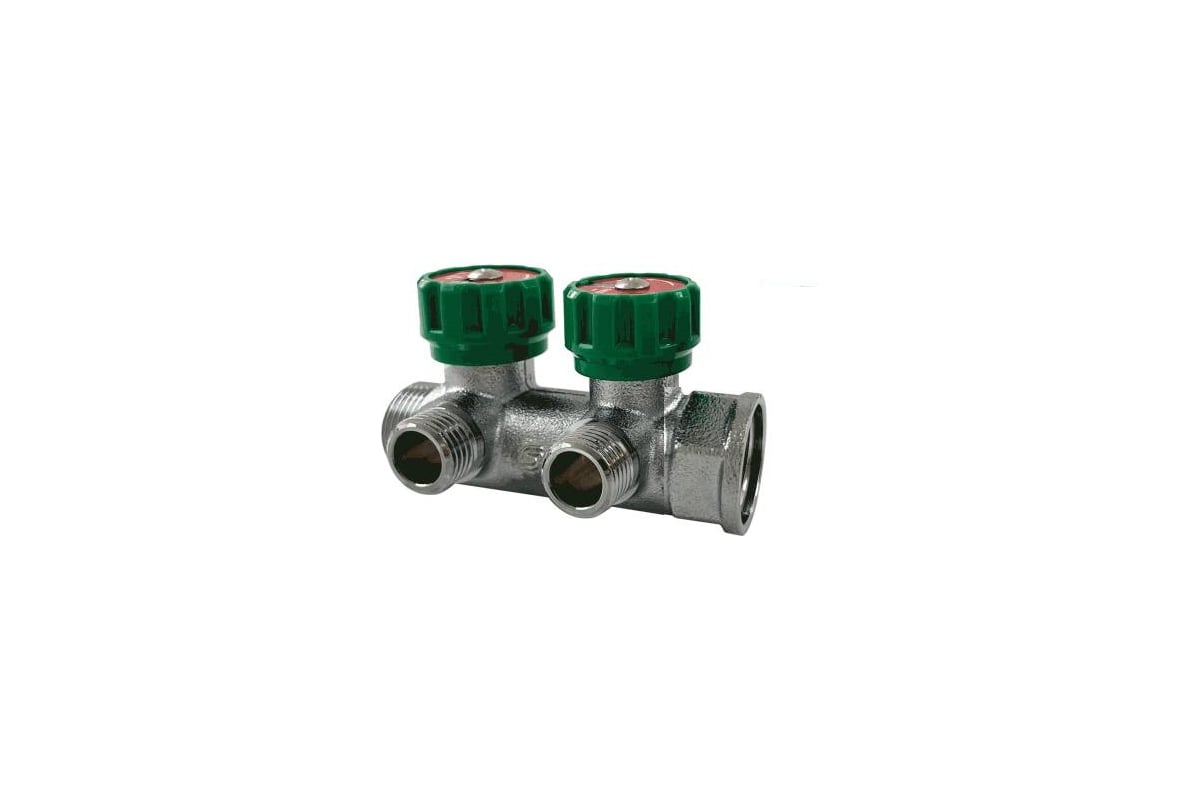 Коллектор с регулирующими клапанами SANTECHSYSTEMS 129-8672 3/4", 2 выхода под плоское уплотнение 1/2" н/р, межосевое расстояние между выходами 45мм
