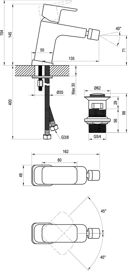 Смеситель для биде Ravak 10° Free TD 055.20 X070155 черный матовый