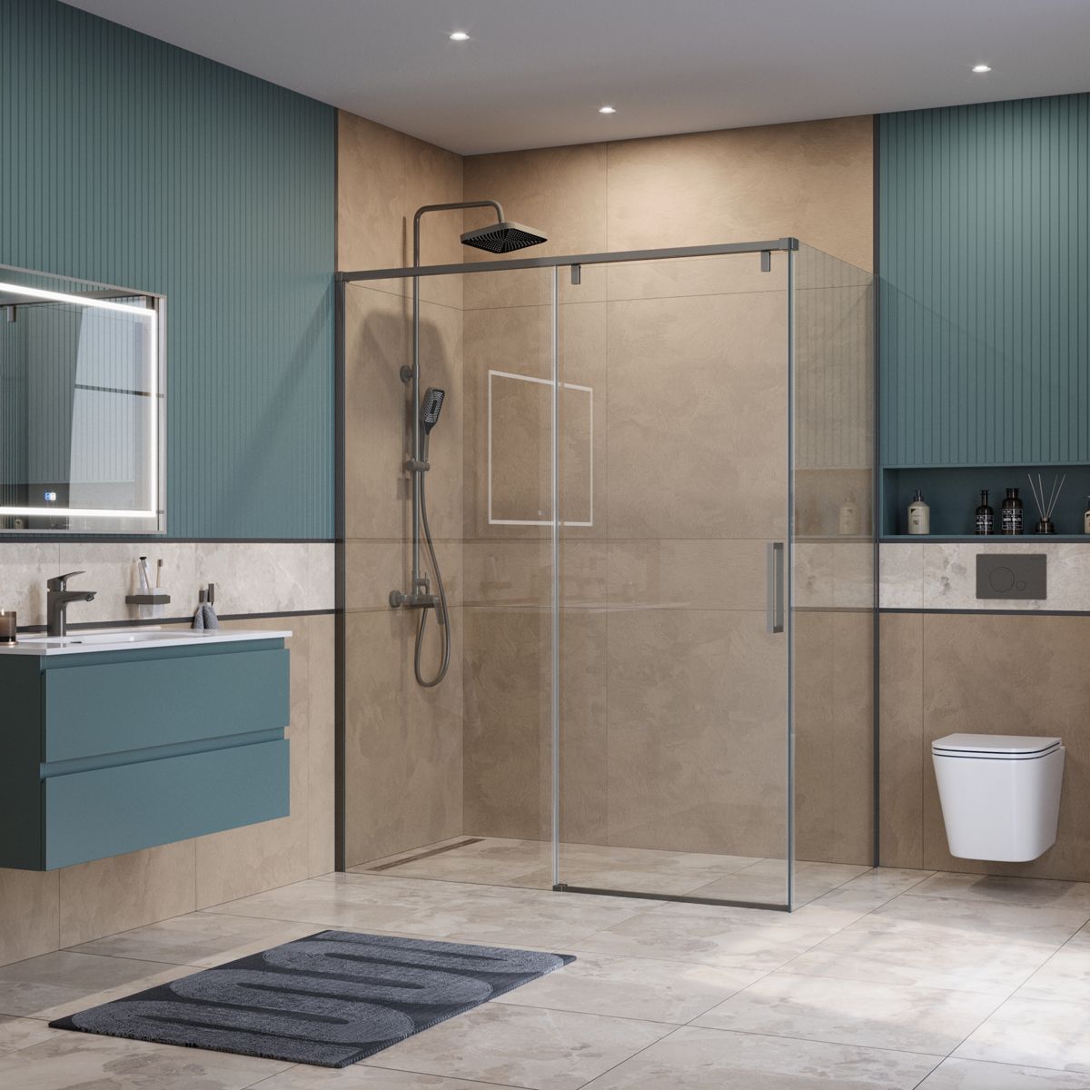 Душевой уголок BelBagno SOFT_CLOSE-1-AH-1-160/90-C-GM 160x90 прозрачный, оружейная сталь Душевой уголок BelBagno SOFT_CLOSE-1-AH-1-160/90-C-GM 160x90 прозрачный, оружейная сталь