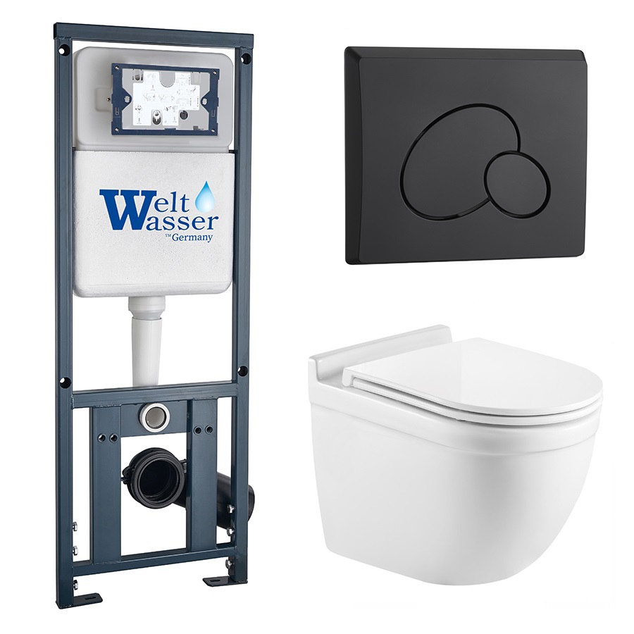 Комплект Weltwasser 10000010669 унитаз Heimbach 041 GL-WT + инсталляция Marberg 410 + кнопка Mar 410 RD MT-BL