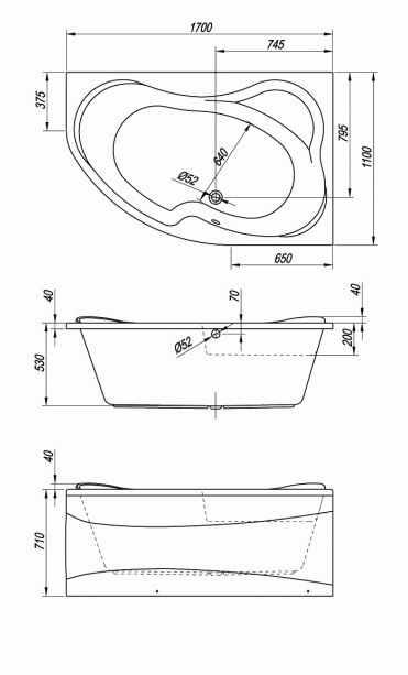 Акриловая ванна Kolpa-San Lulu BASIS 170x110 R