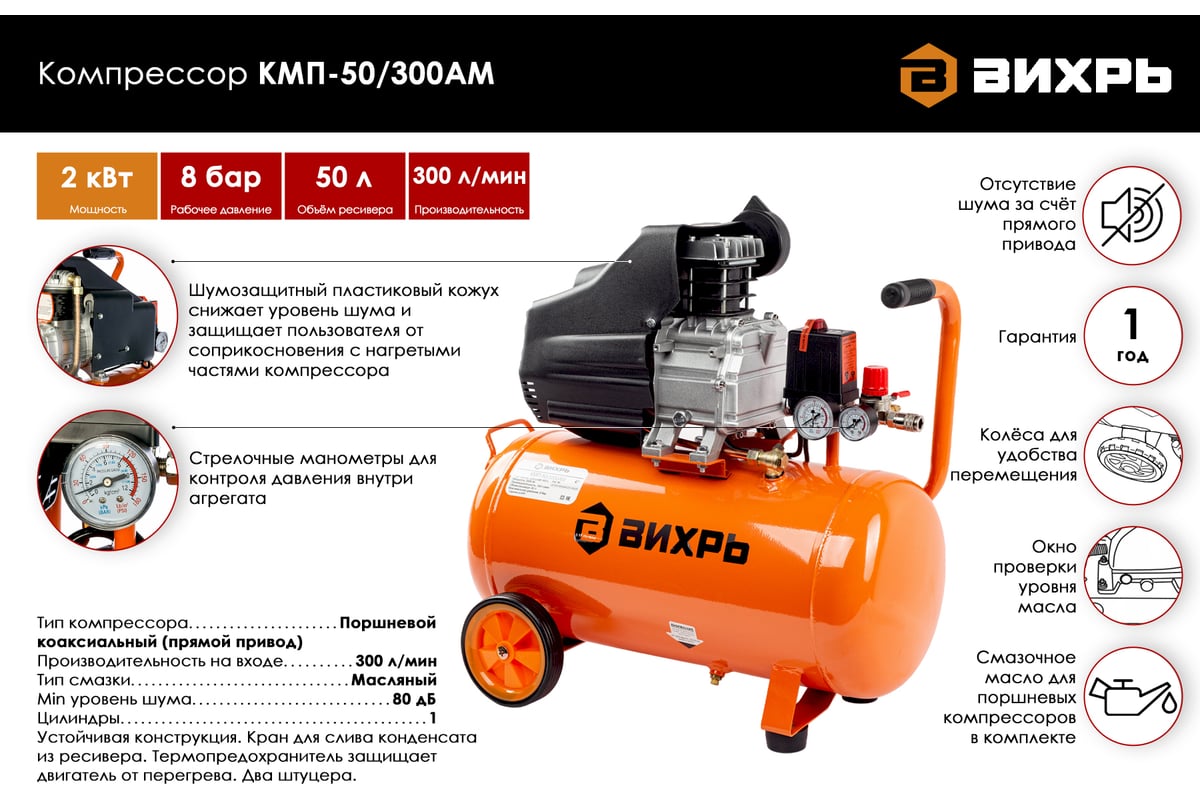 Компрессор Вихрь КМП-50/300АМ 74/3/12
