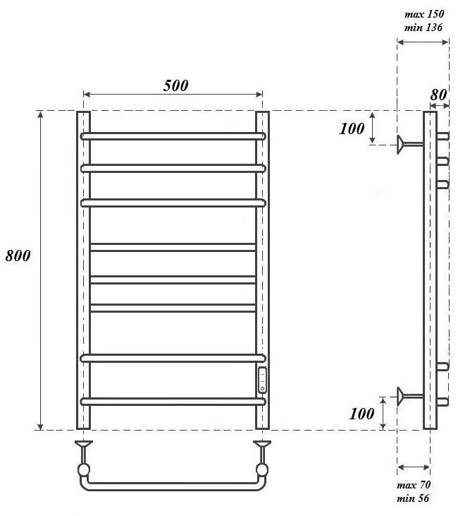 Полотенцесушитель электрический Point Сатурн PN90858 П8 50x80 диммер справа, хром