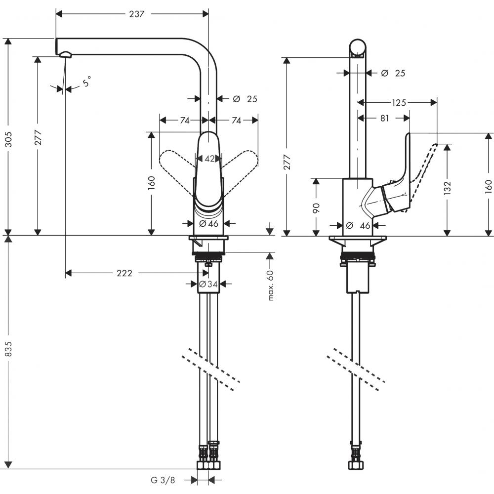 Смеситель для кухни Hansgrohe Focus 31817670 черный матовый