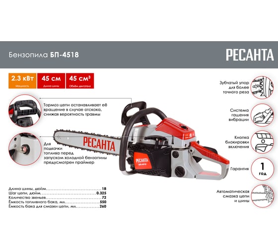 Бензопила Ресанта БП-4518 70/6/13