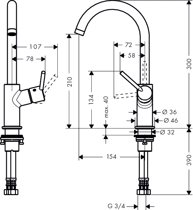 Смеситель для раковины Hansgrohe Talis S2 32080000 фиксированный излив