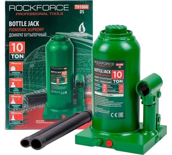 Гидравлический бутылочный домкрат Rockforce с клапаном 10т RF-T91004(DS)(51453)
