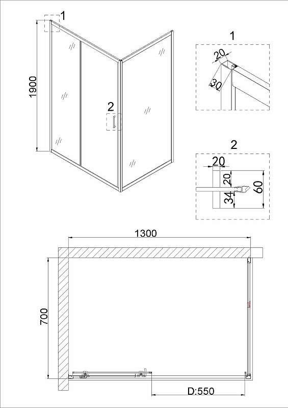 Душевая дверь Niagara Nova 130x190, прозрачное, хром NG-62-13A