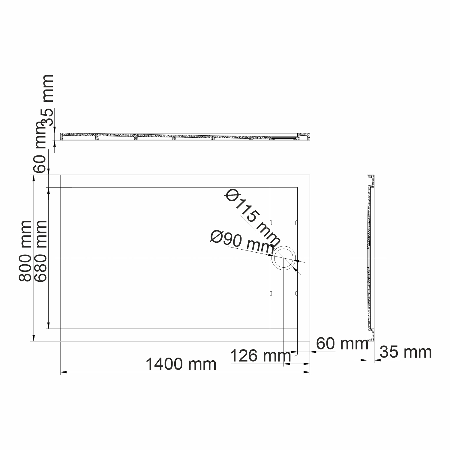 Поддон для душа WasserKRAFT Abens 20T35 140x80, черный матовый