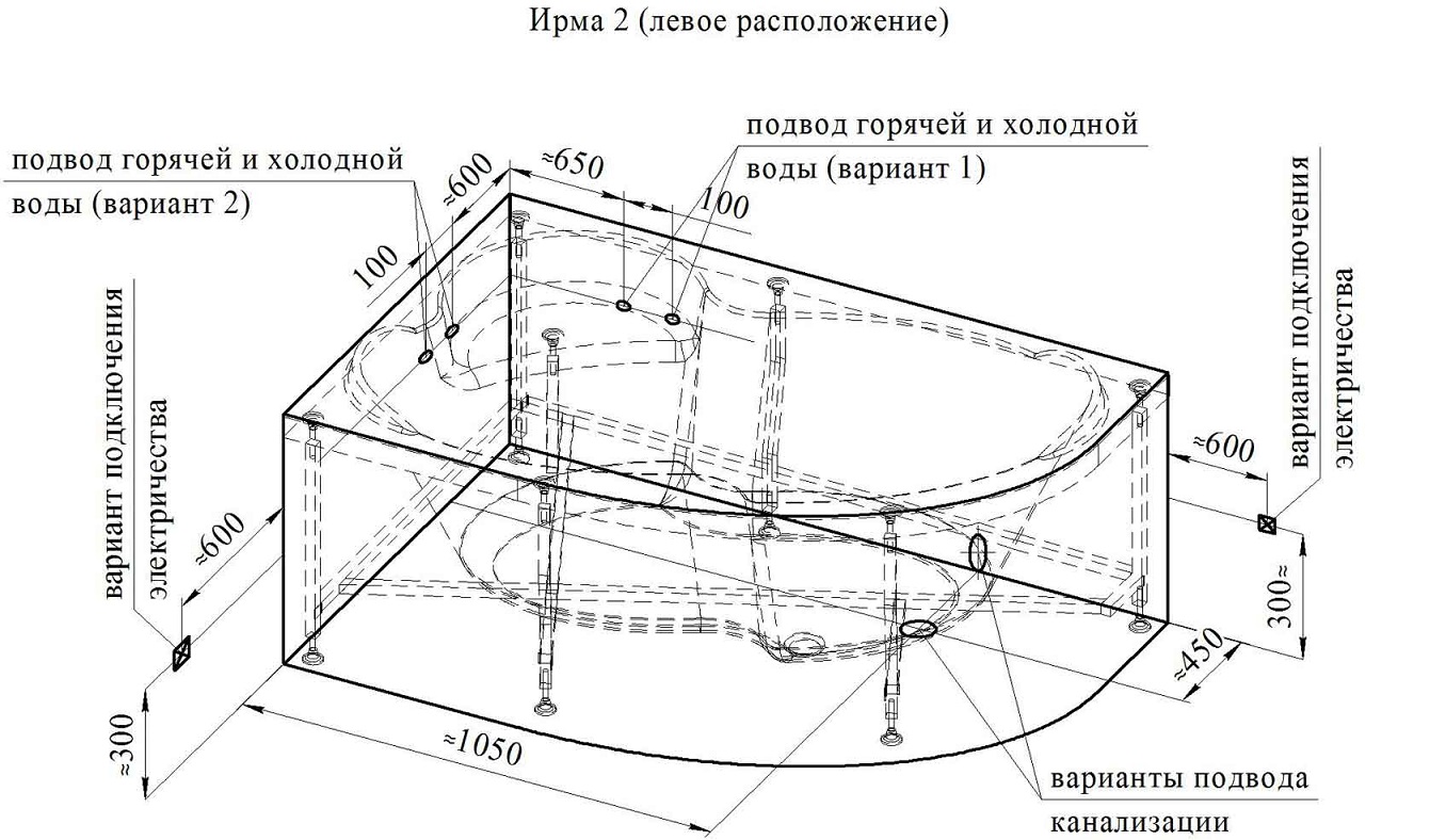 Акриловая ванна Ваннеса Ирма 150х97 с г/м Классик хром, L