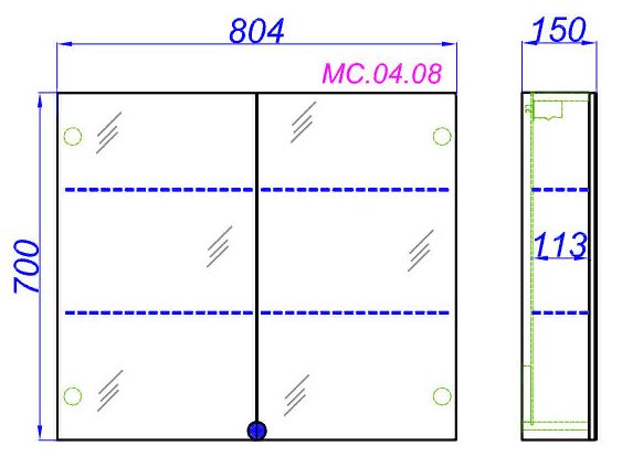 Зеркальный шкаф Aqwella МС 80 см MC.04.08