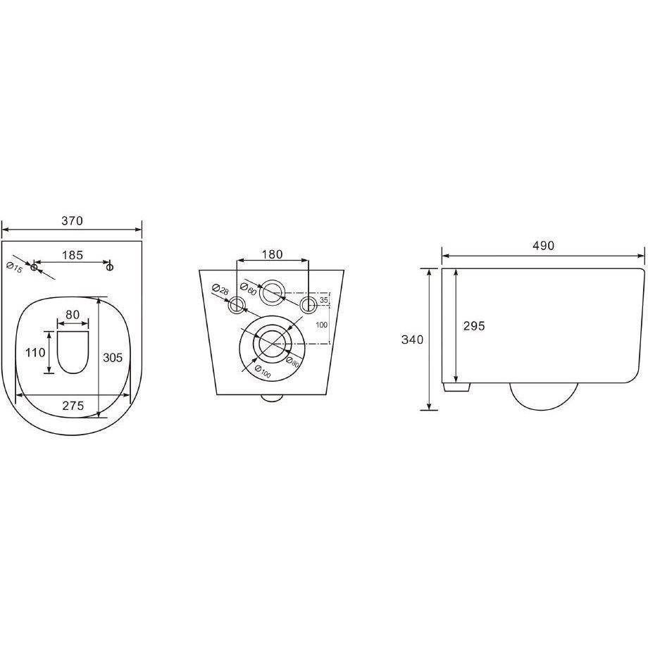 Подвесной унитаз SET Aquatek Мия-MB-020 4в1, кнопка черный матовый