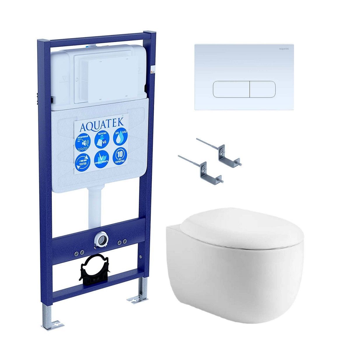 Подвесной унитаз SET Aquatek Альтаир cm-013 4в1 с микролифтом, кнопка белый Подвесной унитаз SET Aquatek Альтаир cm-013 4в1 с микролифтом, кнопка белый