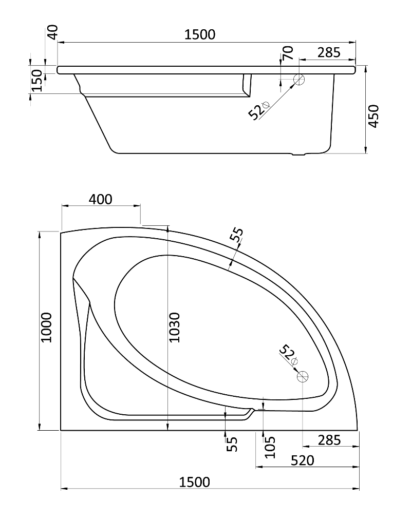 Акриловая ванна Santek Гоа 150x100 R