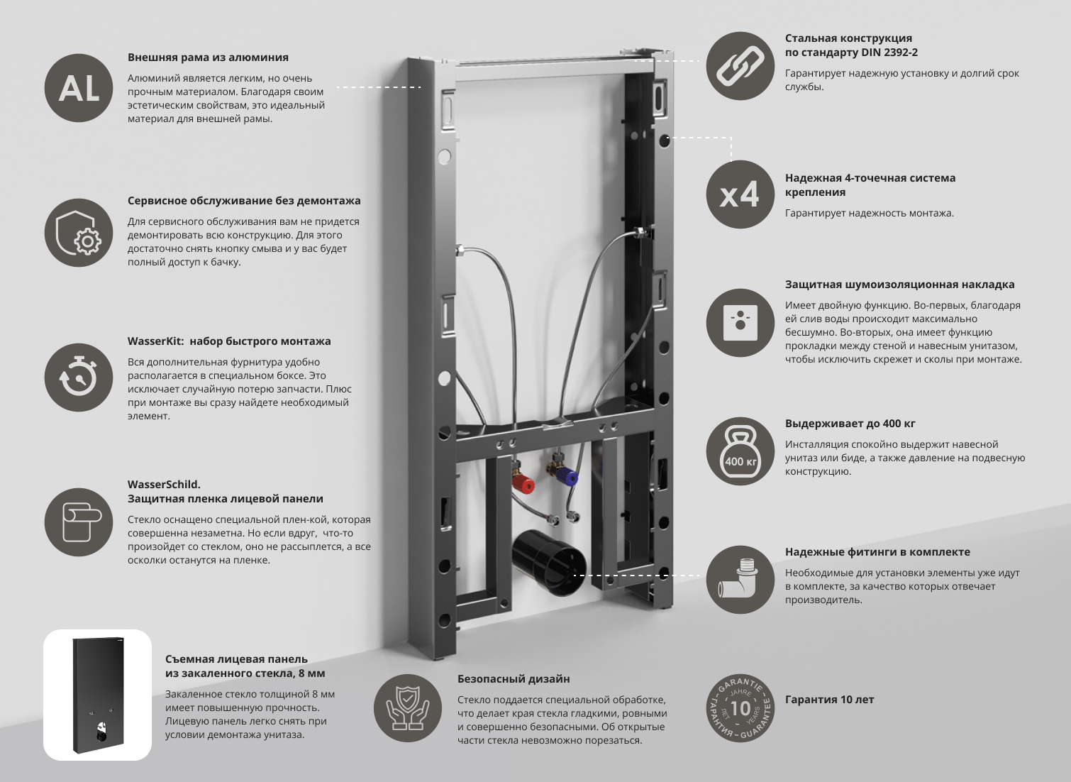 Стеклянный модуль для инсталляции для биде WasserKRAFT Naab 86BDT.050.BL черный