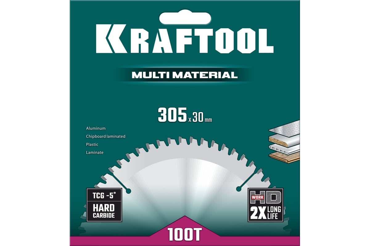 Диск пильный по алюминию Kraftool Multi material 305x30 мм, 100Т 36953-305-30