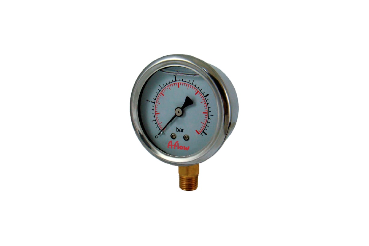 Манометр от 0 до 100 бар из нержавеющей стали, D63 мм, NPT 1/4", штуцер снизу A-Flow G20-S-4N-63A-100bar