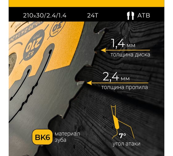 Диск пильный быстрый рез 210 мм (8 1/4"), z24, посадка 30+25.4/20/16 мм RAGE Furious 594234