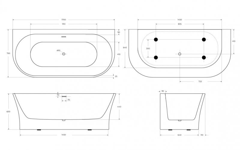 Акриловая ванна BelBagno BB711 170x75 см BB711-1700-750