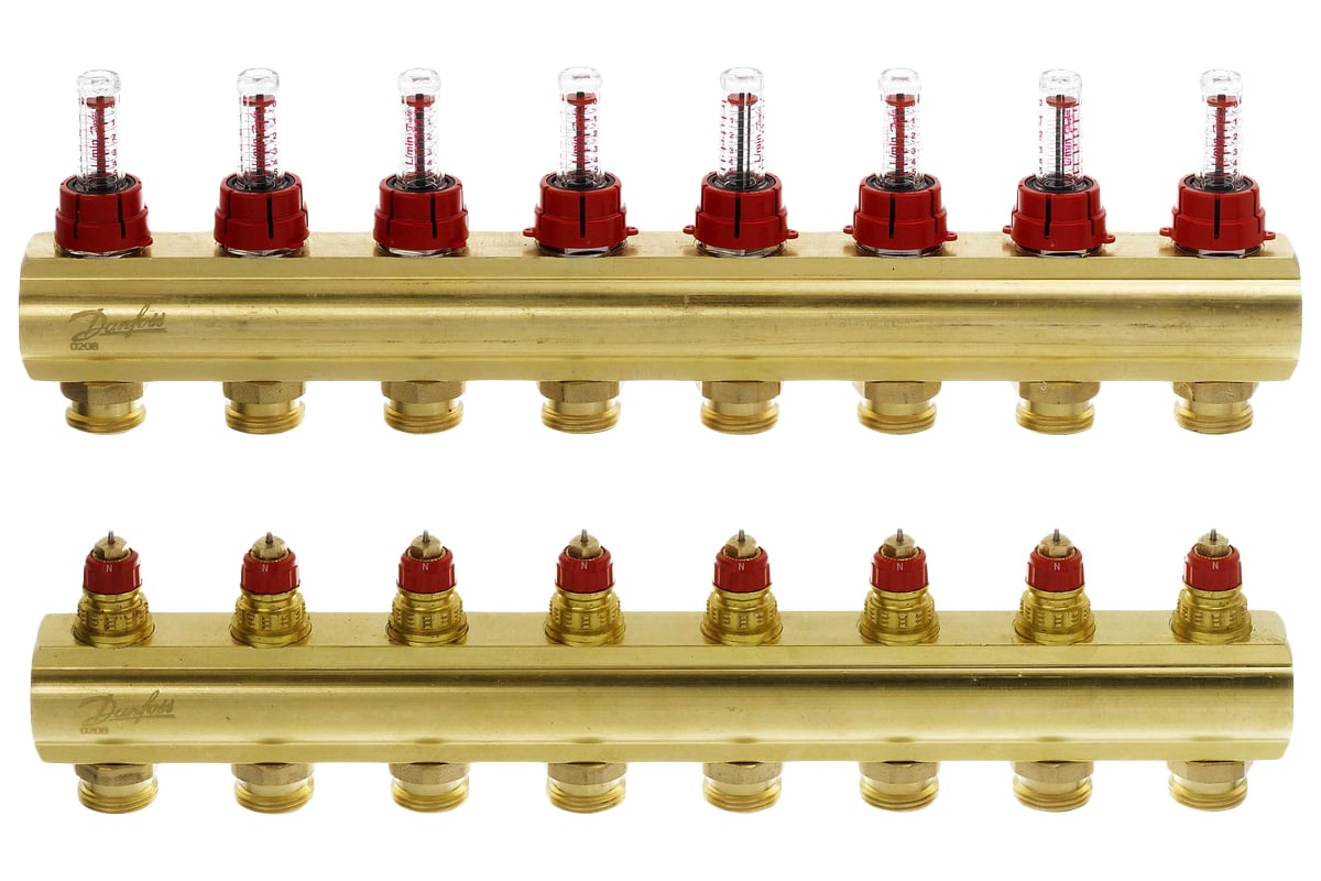 Коллекторы Danfoss FHF-8F с расходомерами для 8 контуров 088U0528