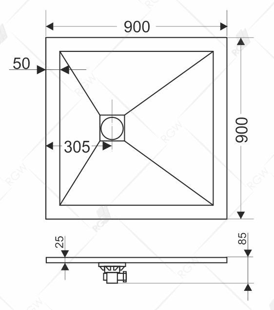 Поддон для душа RGW ST-Co 16152099-10 90x90 бетон/цемент