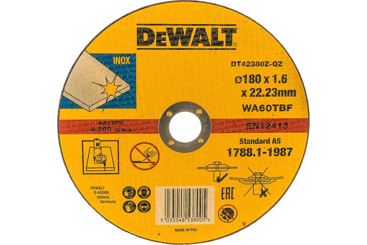 Круг отрезной по металлу INDUSTRIAL, 180х1.6х22 мм DeWalt DT42380Z