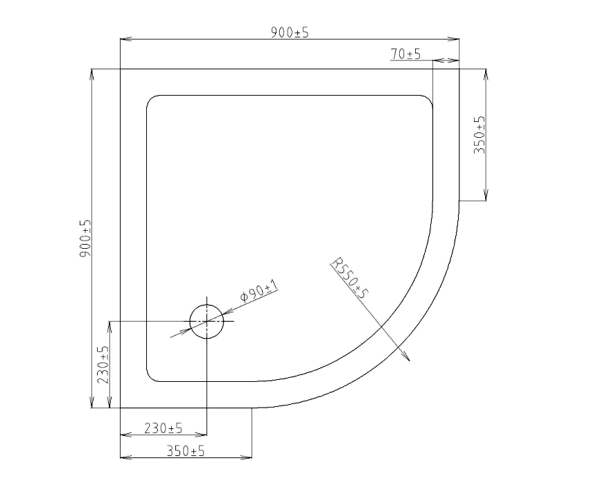 Поддон для душа Orans Tray TF9090-4 90x90 четверть круга