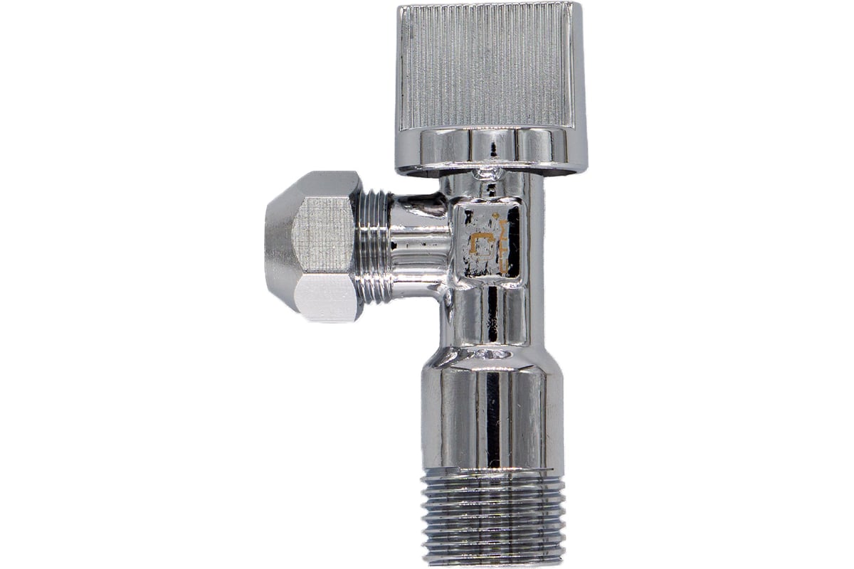 Шаровой угловой кран для воды СТМ 1/2"х3/8", ш/ш, с цангой и отражателем бабочка, хром CACR1238