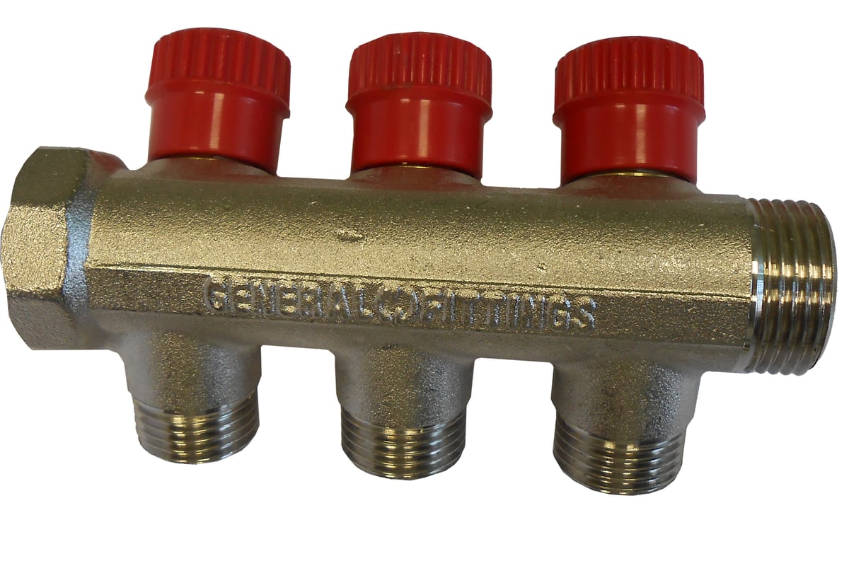 Коллектор с вентилями (вход 3/4"; выходы 1/2") для трубопровода GENERAL FITTINGS 51046-3/4-1/2-HT3