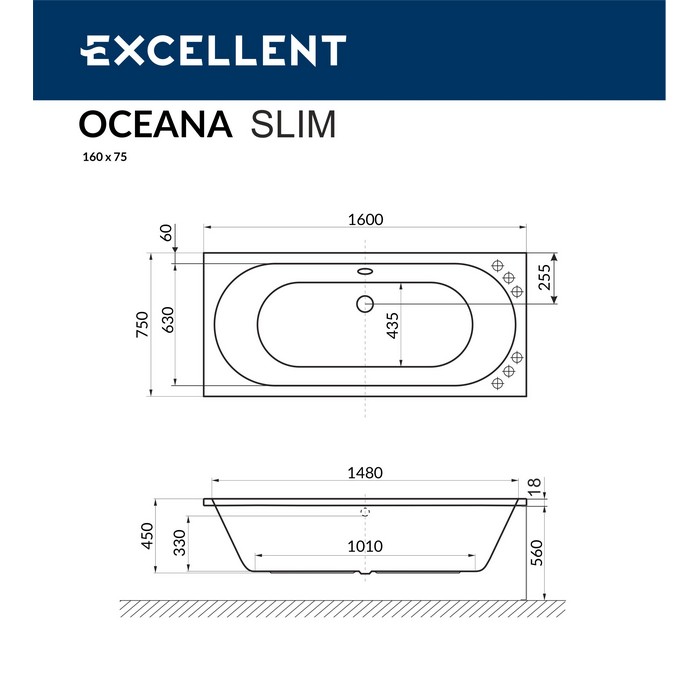 Акриловая ванна Excellent Oceana Slim 160x75