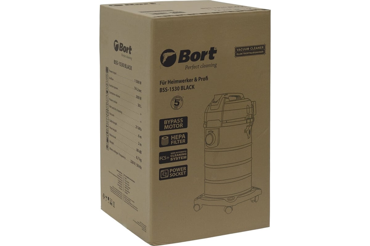 Пылесос для сухой и влажной уборки Bort BSS-1530 BLACK 93412628