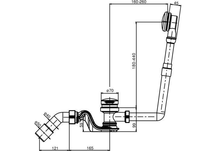 Слив-перелив SANIT 837 Push-Push, хром