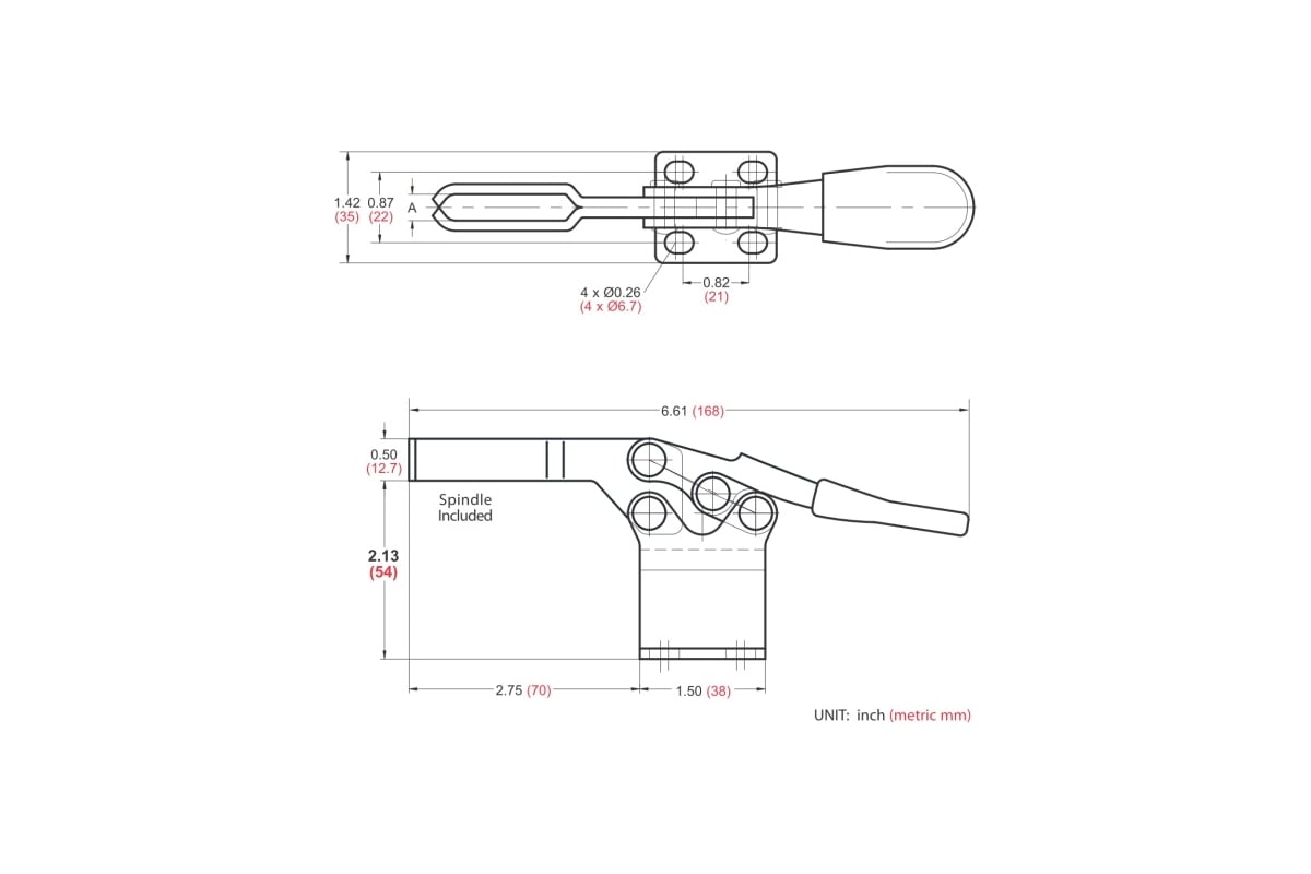 Механический зажим с горизонтальной ручкой, усилие 227кг WOODWORK GH-225-DHB
