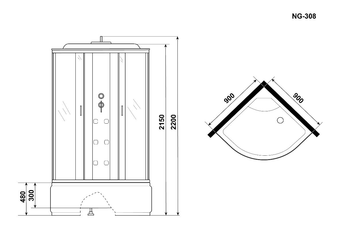 Душевая кабина Niagara Ultra NG-308-01 90x90 с матовой полосой, с г/м