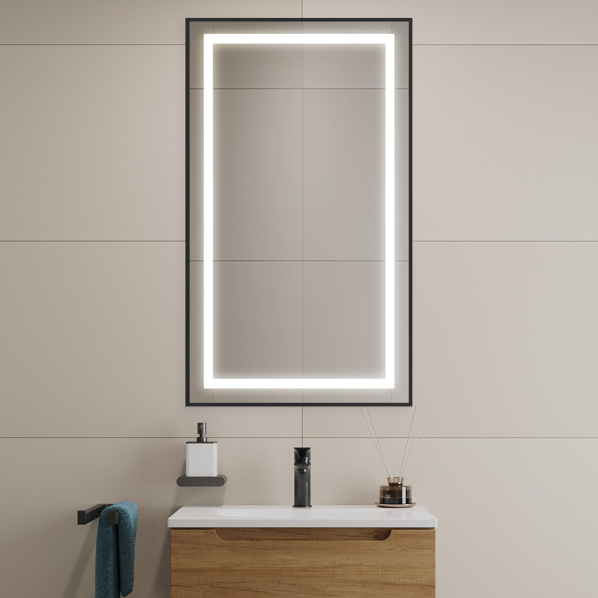 Зеркало BelBagno SPC-KRAFT-500-900-SENS-NERO 50x90 см сенсорный выключатель, черный