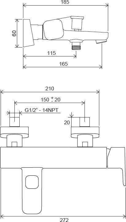 Смеситель для ванны Ravak 10° Free TD F 022.00/150 X070131