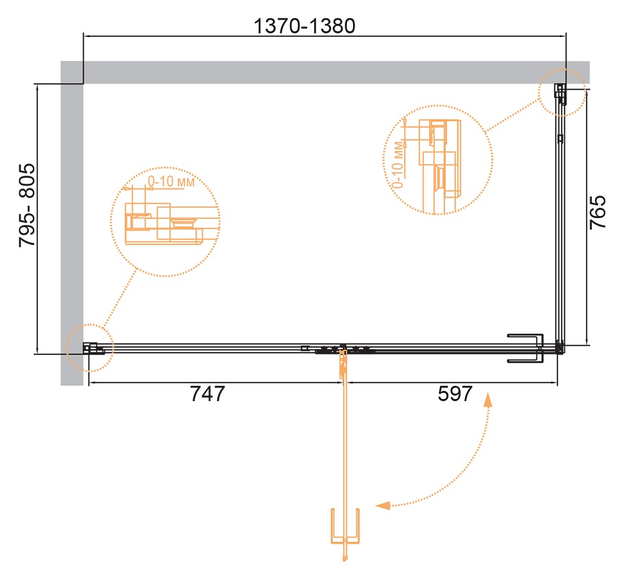 Душевой уголок Cezares Bellagio 140x80 BELLAGIO-AH-1-140/80-C-NERO прозрачный, черный