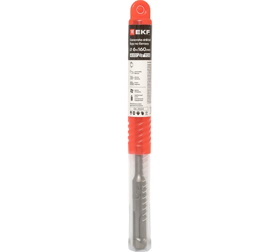 Бур по бетону 6x160 мм, SDS-plus (4 резца) Professional EKF db-6-160-4x4-ue