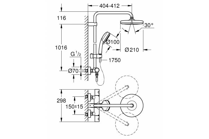 Душевая стойка Grohe Tempesta Cosmopolitan 210 27922001 термостат