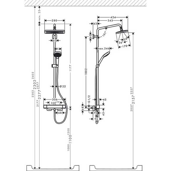 Душевая стойка Hansgrohe Croma E Showerpipe 280 1jet 27630000 с термостатом