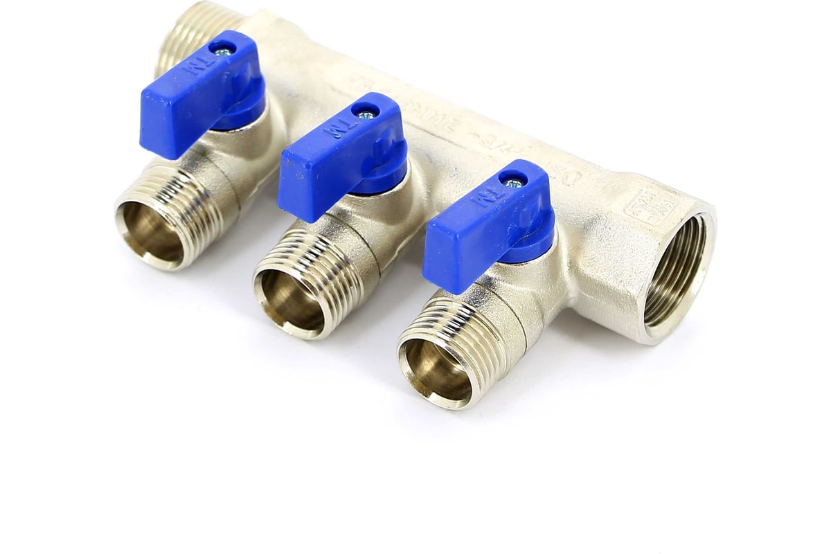 Коллектор Tiemme 3 отвода, с шар. клапанами 1х1/2"(16) (никель) 1820007 / 1833N160403