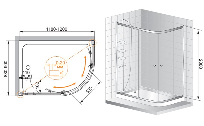 Душевой уголок Cezares Anima 120x90 ANIMA-W-RH-2-120/90-C-Cr-L левый, прозрачный