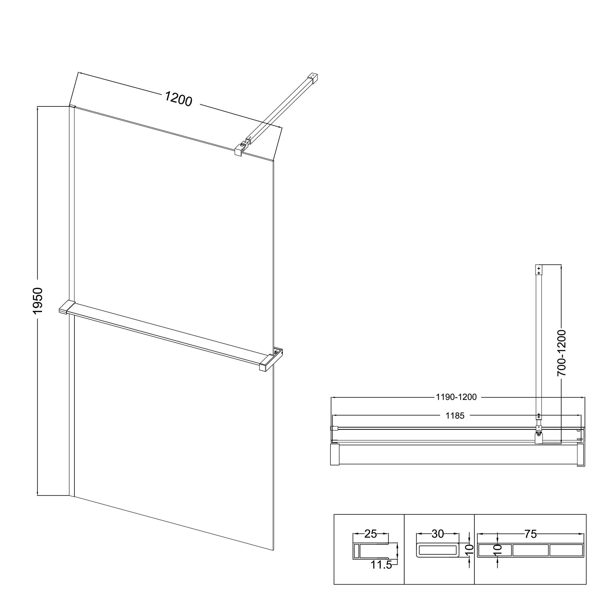 Душевая перегородка Niagara Nova NG-670-12ВLACK 120x195 прозрачная, профиль черный матовый