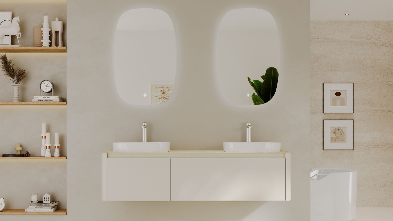 Мебель для ванной Black&White Universe U916.1600-2 Double 160 см, бежевый, две раковины Мебель для ванной Black&White Universe U916.1600-2 Double 160 см, бежевый, две раковины