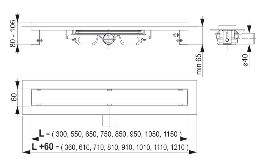 Душевой лоток Alcaplast Professional APZ106-850 85 см, без решетки