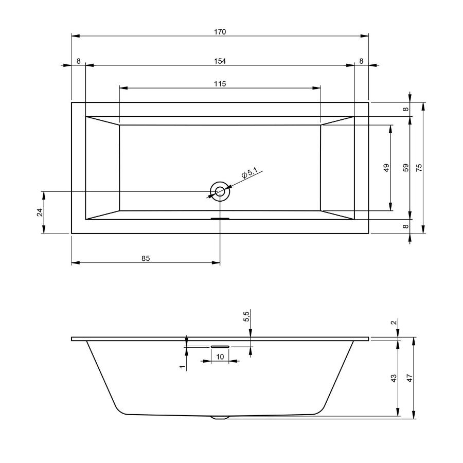 Акриловая ванна Riho Rethink Cubic 170x75 правая