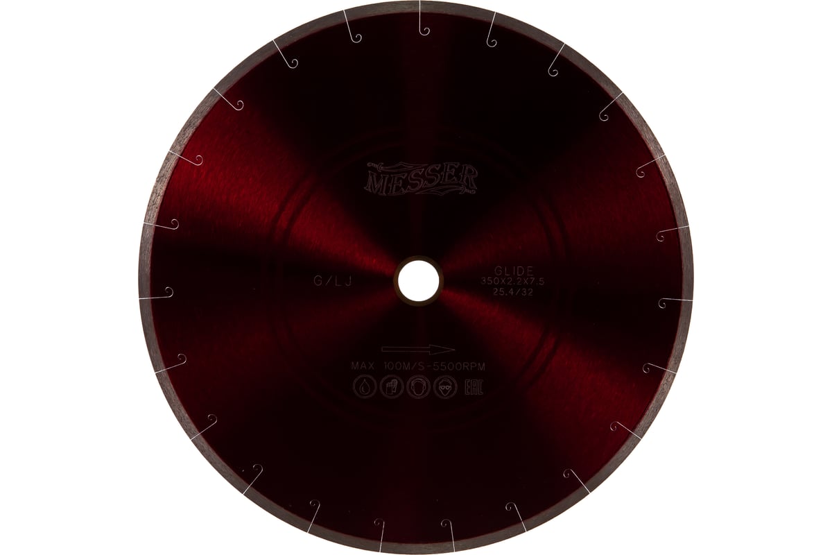 Диск алмазный сплошная кромка с микропазом G/L J-slot по граниту 350D-2.2T-7.5W-32/25.4 Messer 01-24-350