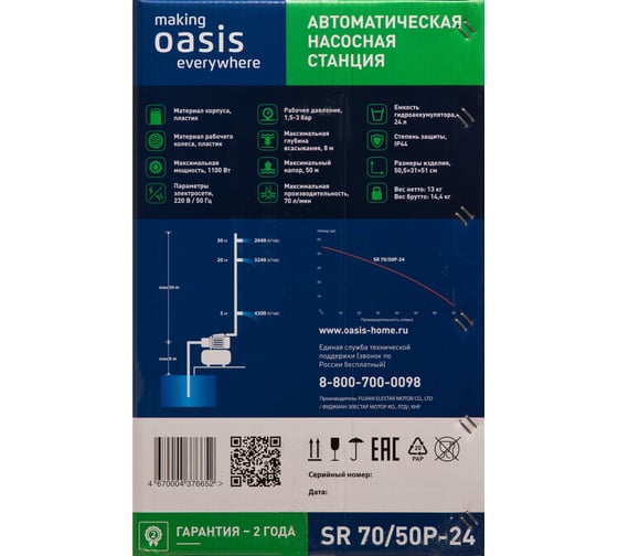 Автоматическая насосная станция Oasis 70/50Р-24 4670004376652