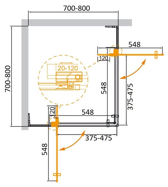 Душевой уголок Cezares SLIDER-A-2-70/80-GRIGIO-NERO 70/80x70/80 серый, черный