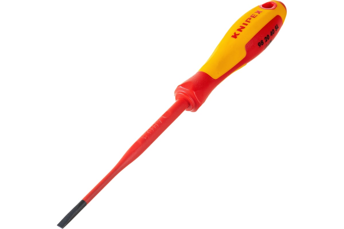 Отвертка Knipex SL4.0x0.8 шлицевая тонкая VDE, L лезвия 100 мм, 1000V, 2-комп. рук-ка KN-982040SL